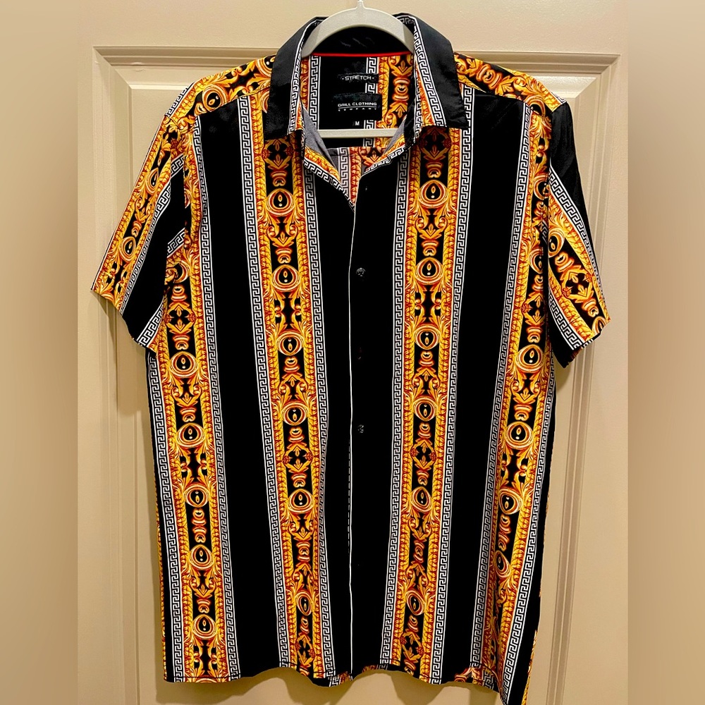 Black & Gold Printed Short Sleeve Men’s Button Up
